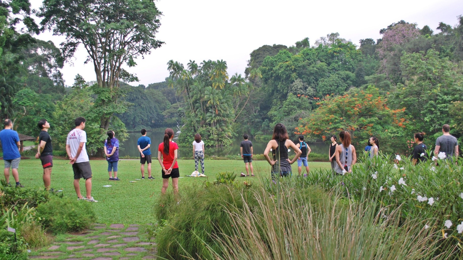 A group of people in an open space in a forest in Singapore