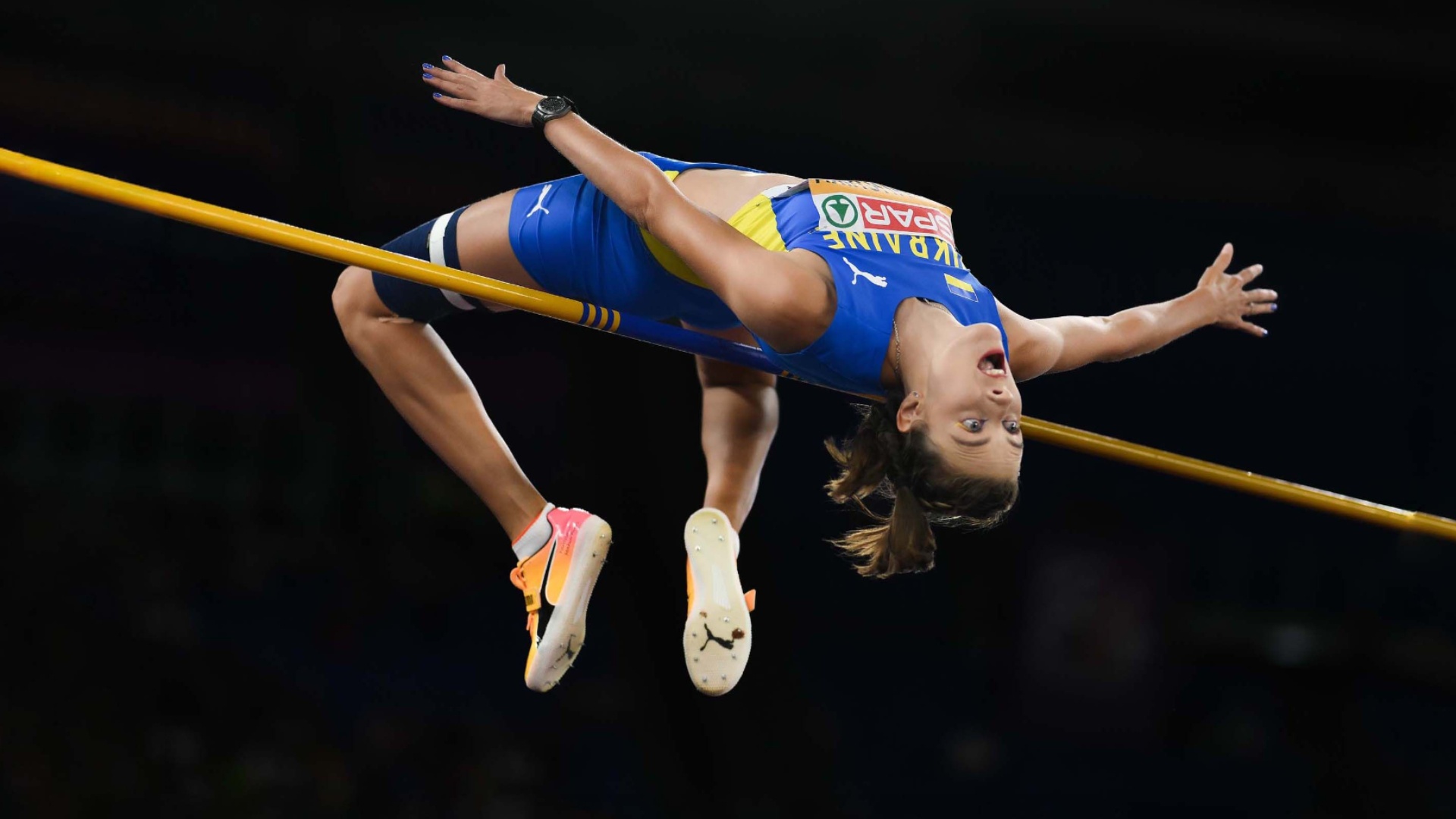 High jumper Yaroslava Mahuchikh makes the winning leap in Puma shoes