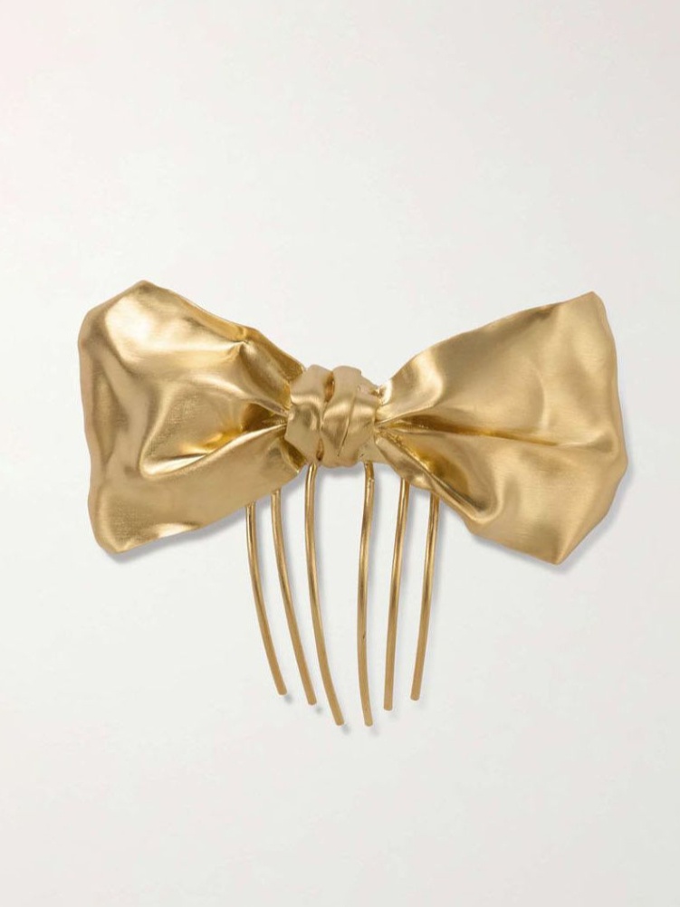 Gold-plated bow hair comb