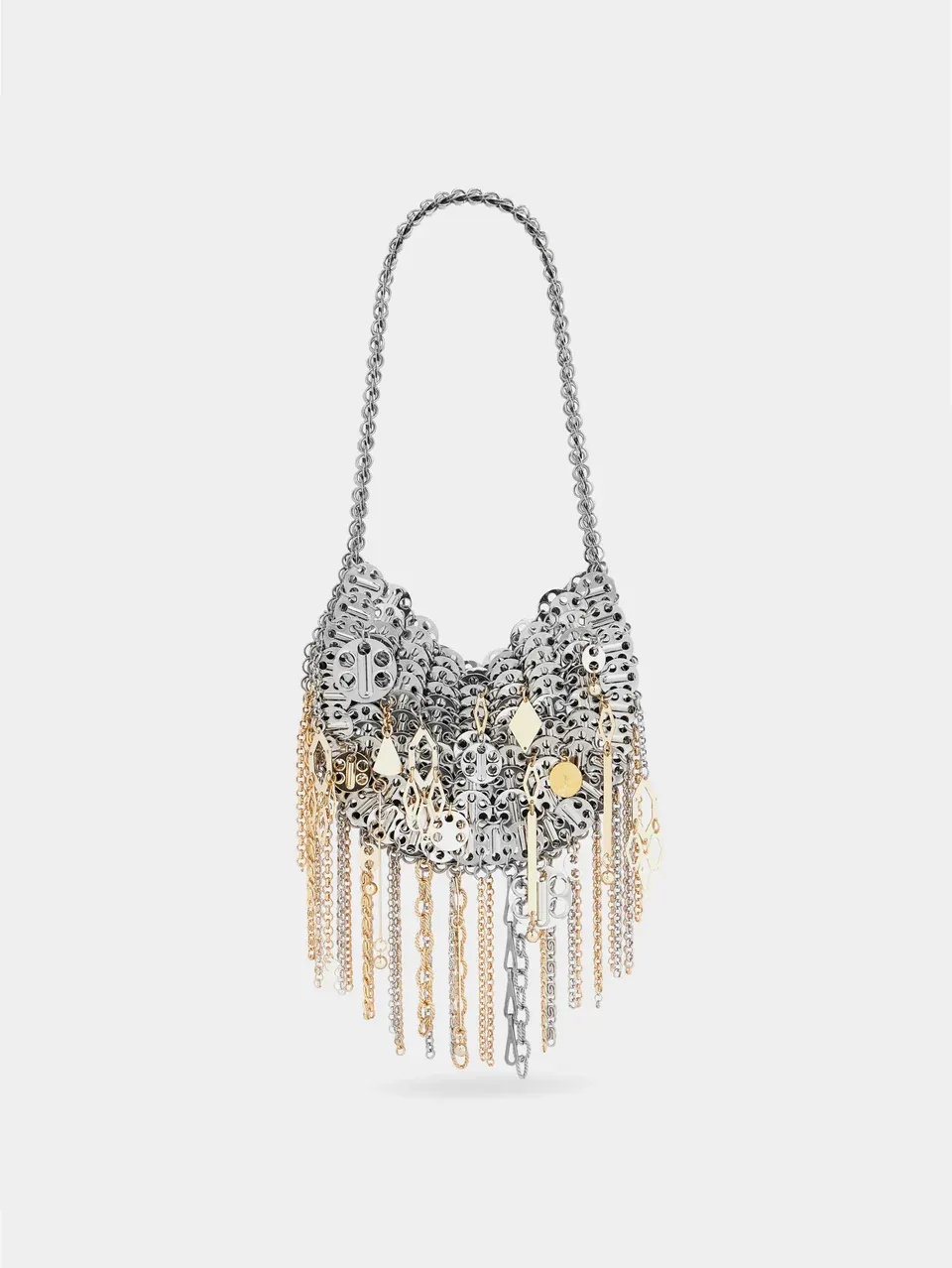 Rabanne iconic silver 1969 Moon Bag with metallic pampilles