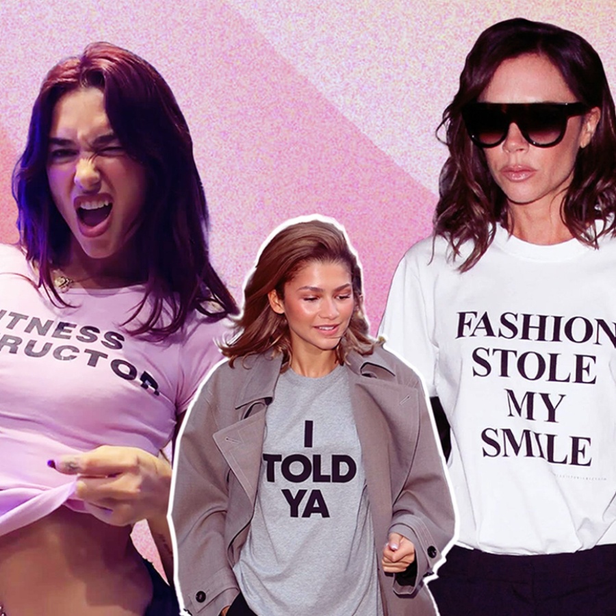 A collage featuring Kaia Gerber, Dua Lipa, Zendaya and Victoria Beckham